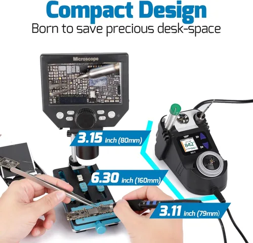 Vista 3 de WEP 982-V Micro Soldering kit with 5 C210 Soldering Iron Tips, Temperature Control, Sleep Mode, Auto Shutdown and LCD Display