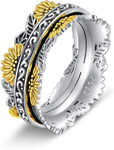 Vista 12 de POPLYKE Anillos giratorios giratorios de plata de ley para aliviar el estrés para mujeres