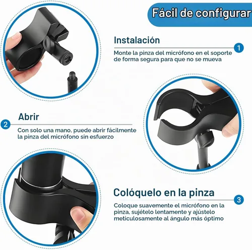 Vista 7 de Paquete de 2 clips de micrófono, clip de micrófono duradero y ajustable para soporte, compatible con micrófonos de gran diámetro para escenario