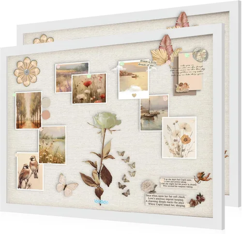 Vista 17 de AKTOP - Juego de 2 pizarras de corcho negro con lino de 16.7" X 11", pequeño tablero de anuncios con marco para pared, tablero decorativo