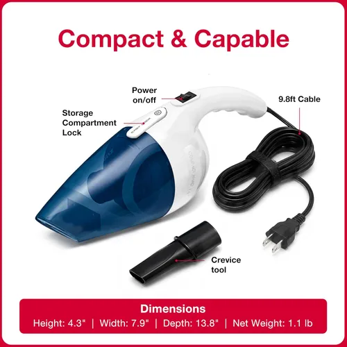 Vista 7 de Koblenz HV-120 KG4 Aspiradora de mano con cable, 400 W, cable de 9.8 pies, blanco/azul