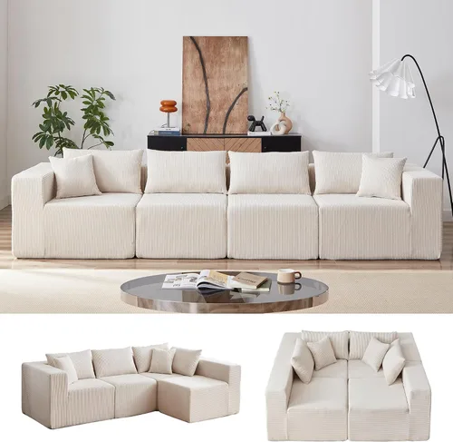 Vista 15 de Anwick Sofá modular en forma de L de 117 pulgadas, moderno sofá modular de pana con otomana movible de 5 asientos, sofás seccionales convertibles