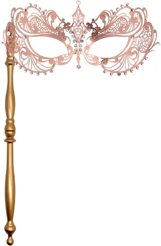 Vista 21 de Thmyo Máscara veneciana de fiesta de Mardi Gras de Halloween con palo de sujeción, máscara de mano con plumas de metal y diamantes de imitación