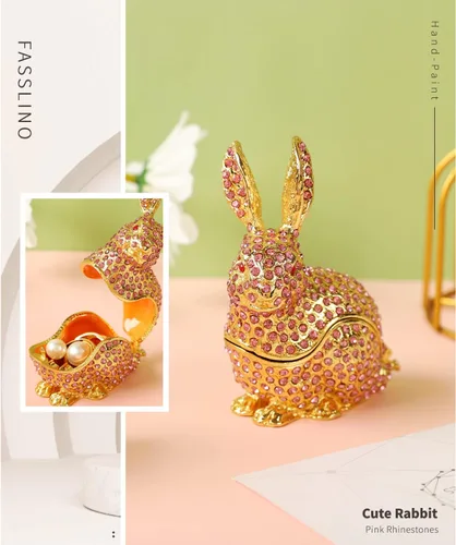 Vista 3 de Bonita caja de joyería de conejo con bisagras de animales de Pascua, regalo para decoración del hogar