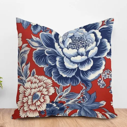 Vista 35 de ArogGeld Funda de cojín con flores verdes y blancas con flores grises y negras y hojas verdes en estilo chinoiserie, funda de almohada cuadrada