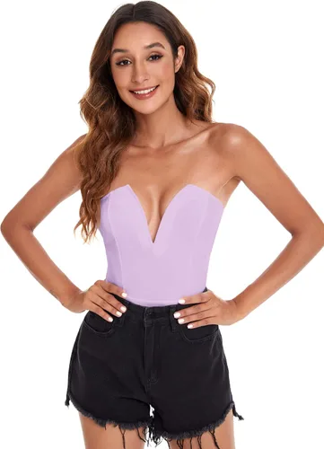 Vista 5 de Verdusa Leotardo de cintura alta sin tirantes con cuello corazón para mujer