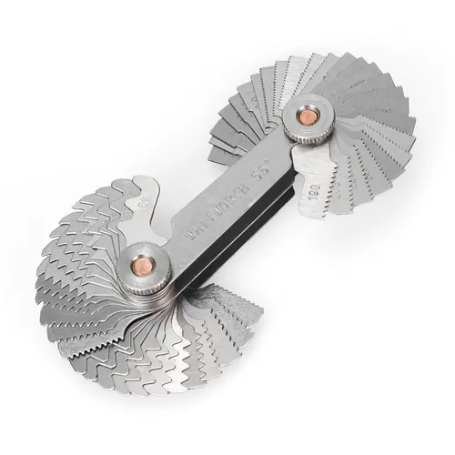 Vista 2 de Juego de herramientas de medición de rosca, medidores de rosca de acero inoxidable, medidor de tornillo métrico e imperial SAE Whitworth de 55