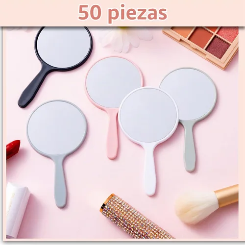 Vista 5 de Vinsot 50 espejos de mano pequeños a granel con mango de plástico para maquillaje de viaje, cosméticos, tocador portátil compacto de 3.94 x 2.16