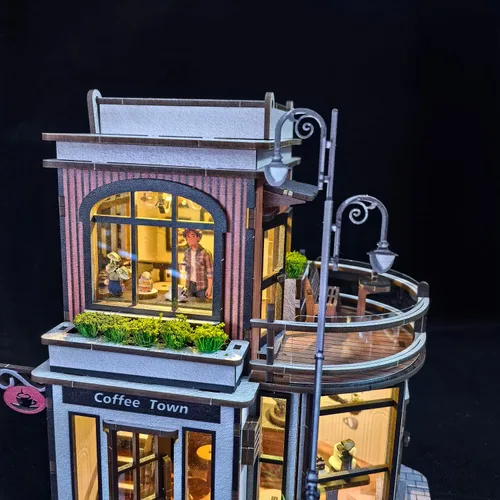 Vista 7 de Kit de rincón de libros de cafetería, rompecabezas de madera 3D para adultos con luces LED, decoración de casa de muñecas para escritorio