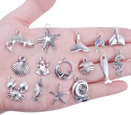 Vista 5 de BronaGrand 40 dijes mezclados de plata antigua para hacer pulseras y collares