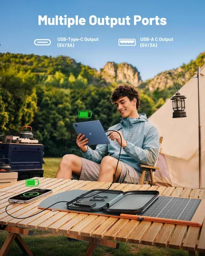 Vista 2 de SOLUPUP Paneles Solares 30W Portátiles Plegables Cargador Solar con USB-A 5V y USB-C de Carga Rápida Compatible con iPhone, iPad, Samsung, Power