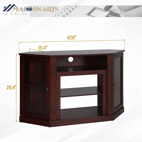Vista 2 de MAISON ARTS Moderno soporte de TV de esquina con centro de entretenimiento de almacenamiento con 2 puertas, mesa de consola multimedia para sala