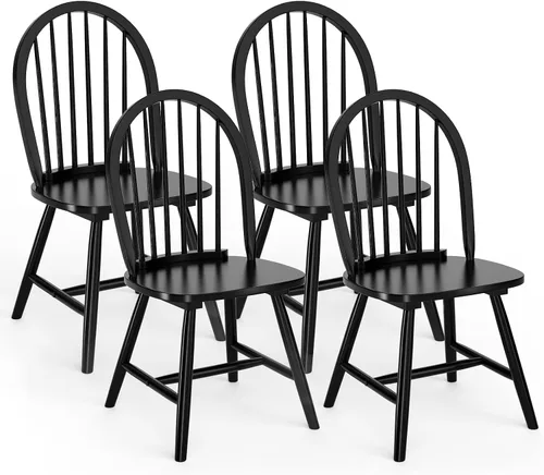 Vista 12 de Giantex Juego de 2 sillas de comedor de madera, sillas Windsor con patas de madera maciza, respaldo de eje alto, barras transversales en forma de H