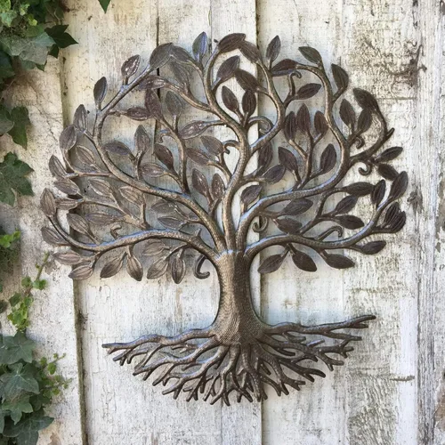 Vista 5 de it's cactus - metal art haiti Decoración del hogar Árbol de la vida con raíces, placas para colgar en la pared para interiores y exteriores