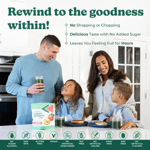 Vista 4 de Polvo Super Greens de mejor sabor con más de 40 superalimentos – Delicioso polvo verde diario con vitamina B12, zinc, vitamina C, magnesio y calcio