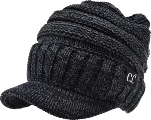 Vista 2 de C.C Gorro de punto acanalado de gran tamaño con visera