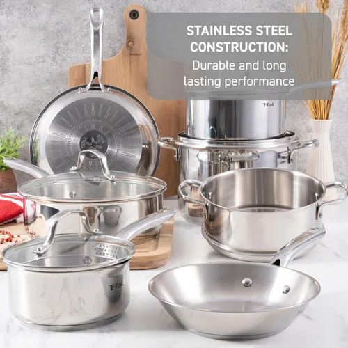 Vista 3 de T-fal Juego de utensilios de cocina gourmet de acero inoxidable: 20 piezas esenciales de cocina, compatibles con inducción, aptos para lavavajillas