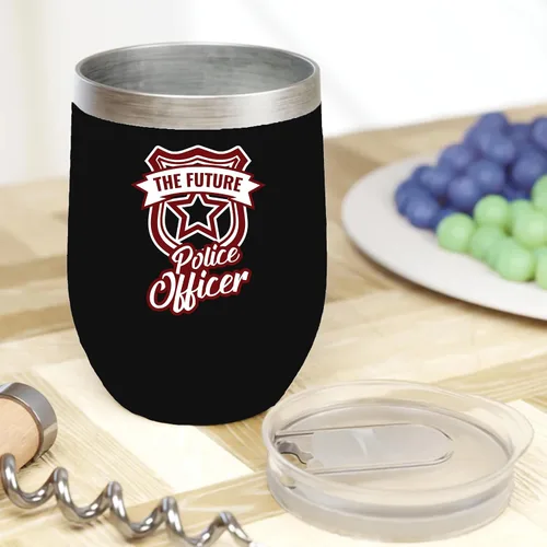 Vista 2 de Cool The Future Police Officer Badge Coffee & Tea Mug Cup or Cop Stuff - 12oz Wine Tumbler Black