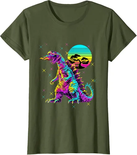 Vista 43 de Cool Streetwear synthwave 80s 90s retro anime snakezilla camiseta, Negro