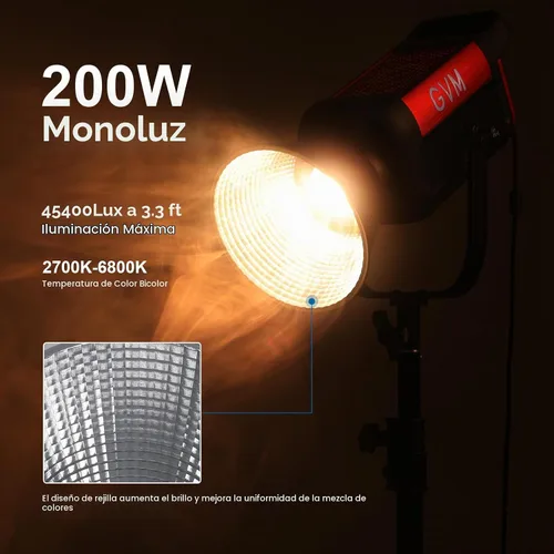 Vista 2 de GVM 200W Luz de Vídeo LED, Kit de Iluminación para Fotografía PRO SD200B con Red Mesh Bluetooth/Control DMX, Luz de Estudio de Iluminación Continua