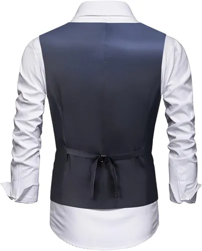 Vista 2 de Traje de hombre chaleco con cuello en V sin mangas ajustado chaqueta de novio casual chaleco para boda fiesta formal esmoquin para hombres