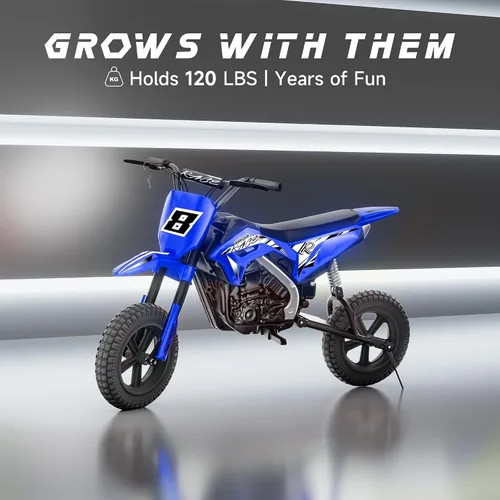 Vista 7 de Bicicleta eléctrica de 24 V para niños, acelera tp 11 MPH, Dirt Bike Azul