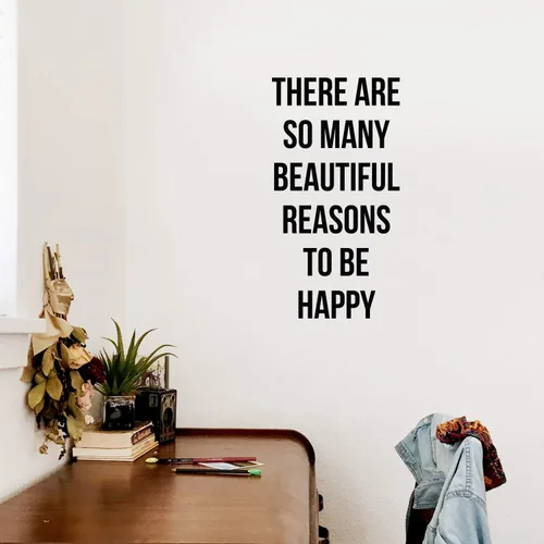 Vista 2 de Vinilo adhesivo decorativo para pared – Hay tantos motivos hermosos para ser feliz – 22.0 in x 11.8 in – inspirador lugar de trabajo dormitorio