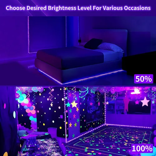 Vista 2 de Kit de tira de luz negra regulable de 40 pies/39.4 ft, 720 LED, accesorios de luz negra flexible de 12 V, 385 nm-400 nm, tiras LED de luz negra