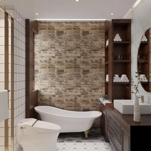 Vista 4 de VEELIKE Papel tapiz de ladrillo sintético marrón de 15.7 x 118 pulgadas, con textura 3D, autoadhesivo, impermeable, para pared, cocina, salpicadero