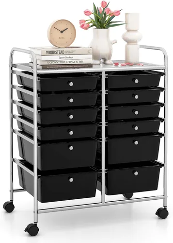Vista 34 de LDAILY Carrito de almacenamiento con ruedas de 9 cajones, carrito rodante con cajones para aula, organizador de manualidades con ruedas con marco