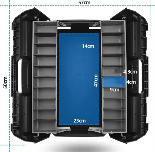 Vista 2 de Caja de herramientas portátil, caja de herramientas multifuncional, organizador de herramientas con compartimentos ajustables, caja de herramientas