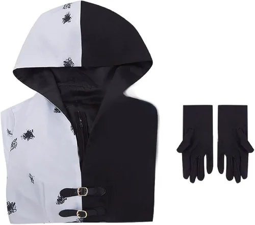 Vista 4 de Disfraz de Cruella Deville para mujer adulta con guante, para Halloween, traje dálmata