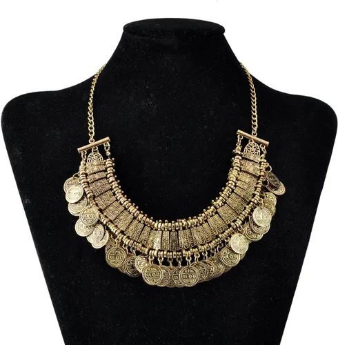 Vista 3 de LUREME Collar de clavícula con moneda grabada vintage (01003295), Zinc, Circón