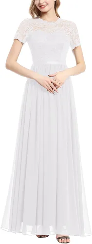Vista 3 de Dressystar Vestido largo formal para mujer, encaje floral, manga corta, dama de honor, elegante, vestido de fiesta de boda