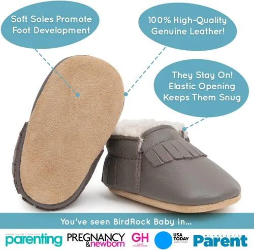 Vista 2 de BirdRock Baby Mocasines Sherpa - Zapatos de invierno acogedores de cuero genuino para niños y niñas