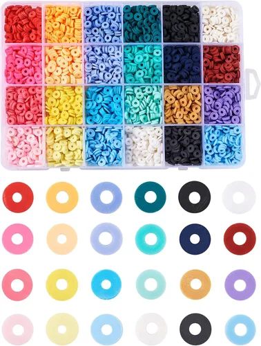 Vista 14 de Cheriswelry - Cuentas de arcilla de 0.157 in, 9200 cuentas de arcilla polimérica Heishi, 24 colores, planas, redondas, hechas a mano, disco