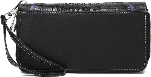 Vista 3 de Conchos tachonado cocodrilo corte láser vaquera Western monedero mujer cartera cartera, Negro