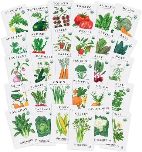 Vista 9 de Sereniseed Semillas de Verduras Certificadas Orgánicas (Paquete de 10) – Sin GMO, Polinización Abierta - Albahaca, Guisantes, Brócoli, Frijol