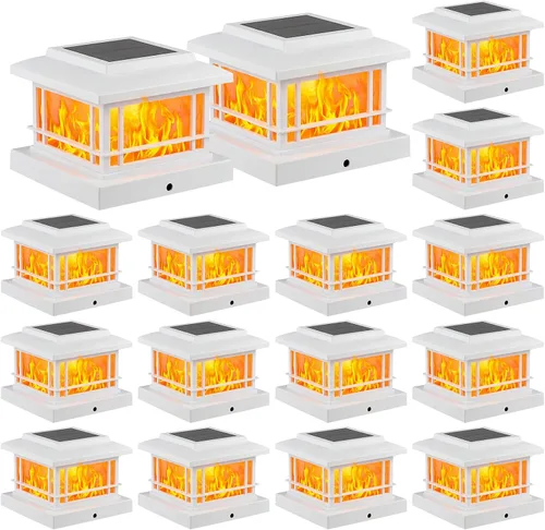 Vista 15 de JOFIOS Luces solares de llama parpadeante para exteriores, luces de poste negras con 3 temperaturas de color, se adapta a postes de madera/vinilo