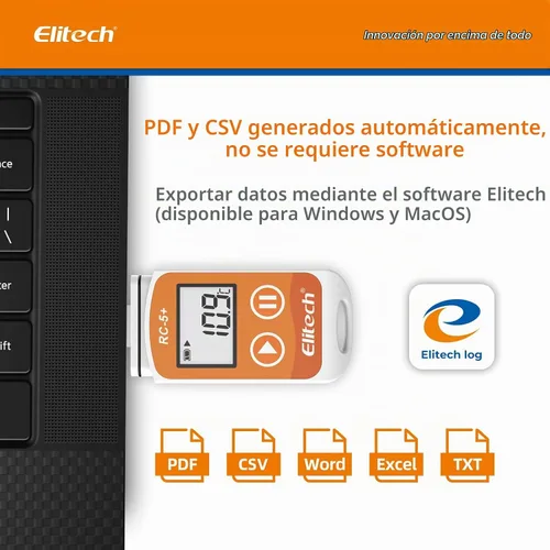 Vista 2 de Elitech RC-5+ Registrador de datos de temperatura USB PDF digital, grabador reutilizable, termómetro para refrigerador, 32000 puntos de alta
