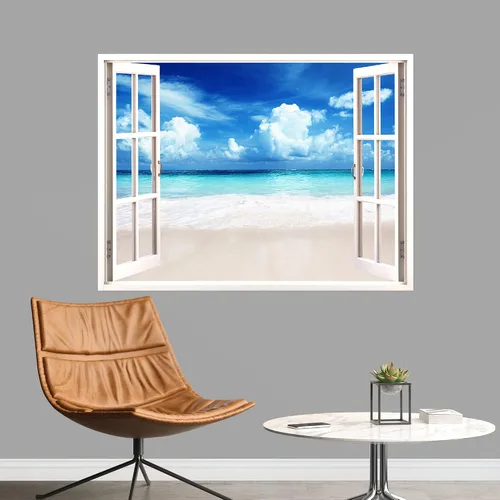 Vista 27 de IDEA4WALL Adhesivo mural removible para pared, arena blanca tropical, playa, orilla, palmera, naturaleza, desierto, fotografía, arte moderno