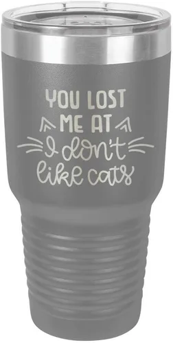 Vista 13 de You Lost Me at I DON'T LIKE CATS Vaso negro de 30 onzas con popote y tapa superior deslizante Taza de viaje de acero inoxidable Comparar
