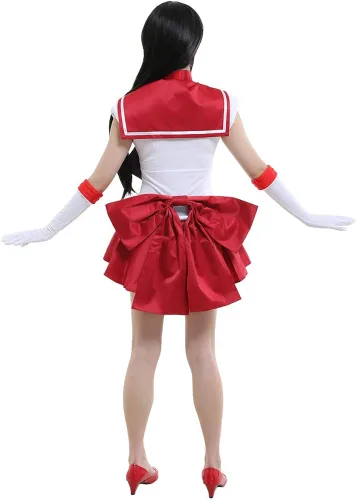 Vista 3 de miccostumes Disfraz de cosplay rojo marinero para mujer, blanco y rojo