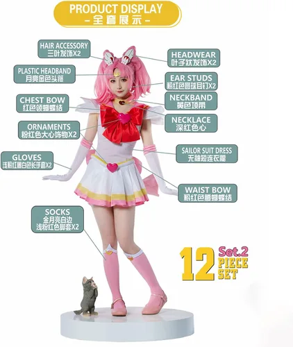 Vista 2 de MRHALLACG COS Anime Sailor Chibi Moon Chibiusa Tsukino SuperS - Vestido de combate para cosplay, trajes para niños y adultos, talla grande