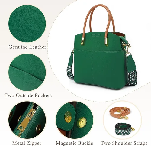 Vista 3 de Bolsos de cubo para mujer, bolso de hombro de cuero genuino, bolsos de asa superior, bolso cruzado con 2 correas extraíbles