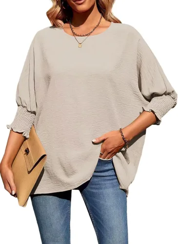 Vista 2 de Blusa de manga globo 3/4 para mujer, casual, holgada, tallas S-XXL
