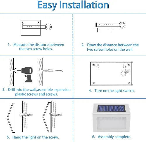 Vista 7 de Paquete de 6 luces solares para escalera, jardín, caminos. Luces LED de acero inoxidable para exterior. Solar Powered LED Stair Light, Waterproof