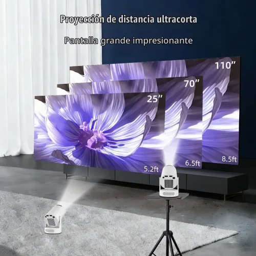 Vista 9 de Mini proyector con WiFi y Bluetooth, proyector portátil compatible con 4K, altavoz base de sonido de 5 W, corrección trapezoidal automática