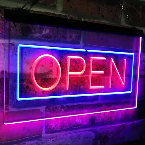 Vista 2 de ADVPRO Open Shop Display Letrero de neón LED de doble color azul y rojo, 12 x 8.5 pulgadas st6s32-i2019-br
