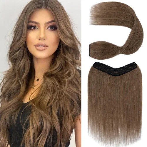 Vista 7 de S-noilite Extensiones de cabello con clip de una pieza, 5 clips, cabeza completa 3/4, trama en V, red de encaje de cabello más grueso, cabello #01